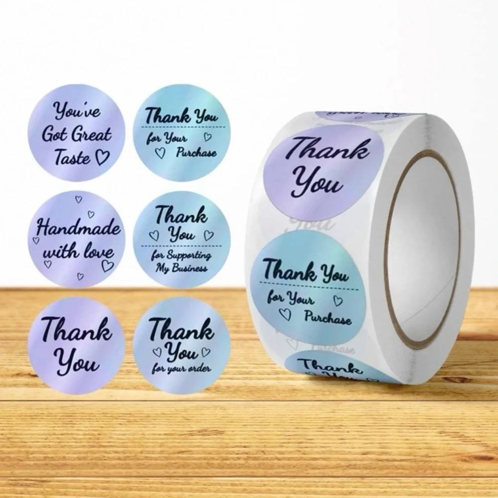 New 500 Pcs Laser Holographic Thank You  Silver Round Business Adhesive Stickers